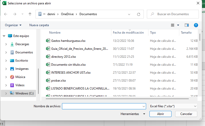 Cuadro dialogo abrir archivos