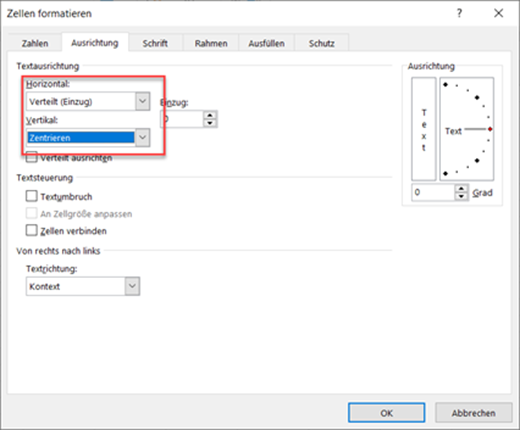 Excel geteilte Zelle Ausrichtung