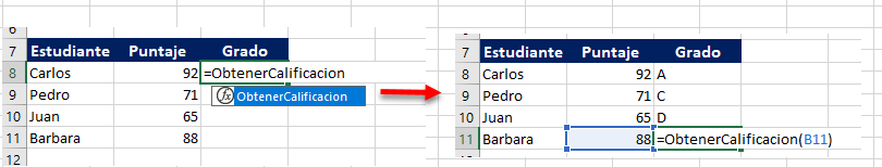 Funcion Obtener Calificacion