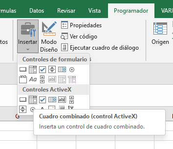 Insertar ActiveX Hoja Excel