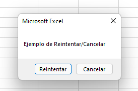 MsgBox Reintentar Cancelar