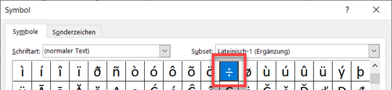Symbole einfuegen Division
