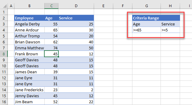 advanced filter multiple column criteria