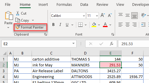 cond formatting format painter select cell