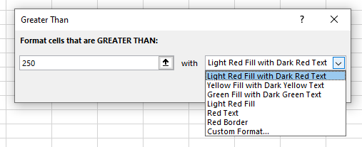 condformating greater than