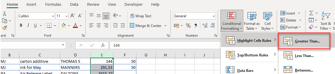 condformating greaterthan