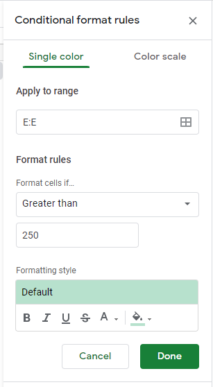 condformating gs create rule