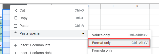 condformating gs paste special