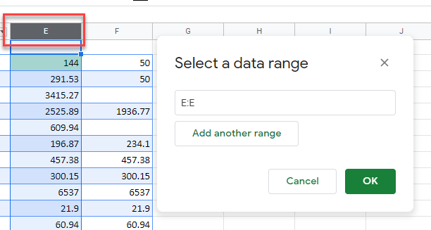 condformating gs select range