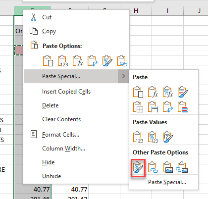 condformating paste format