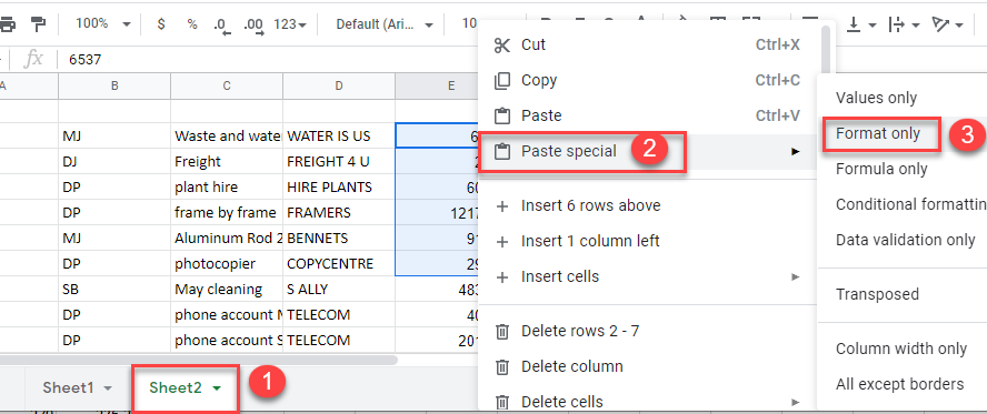 condformatting gs paste special