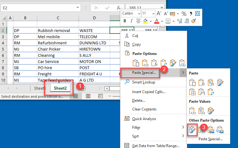 cond formatting paste sheet two