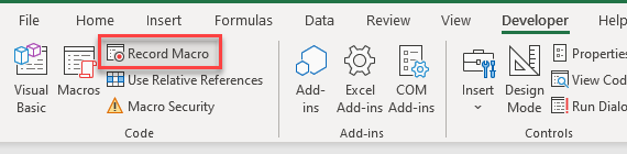 cond formatting ribbon dev tab