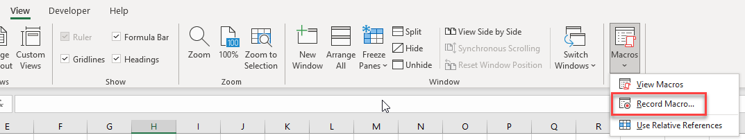 cond formatting ribbon record macro