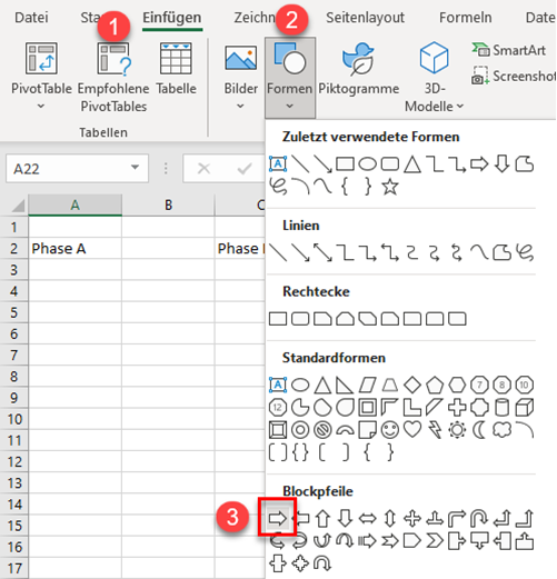 einfuegen einer Form in Excel