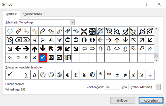 einfuegenHaekchen Windings Haekchen