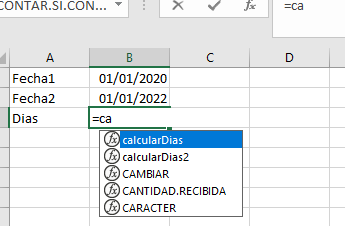 Acceso a funciones definidas desde excel