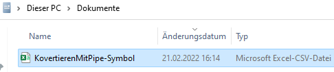 konvertieren zu Pipe Dokument in Explorer