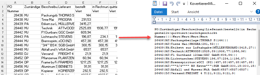 konvertieren zu Pipe Excel zu CSV