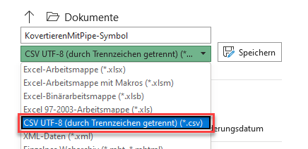 konvertieren zu Pipe speichern als CSV