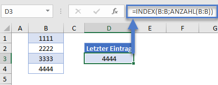 letzten wert in spalte ermitteln index funktion