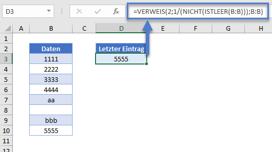 letzten wert in spalte ermitteln verweis istleer funktion
