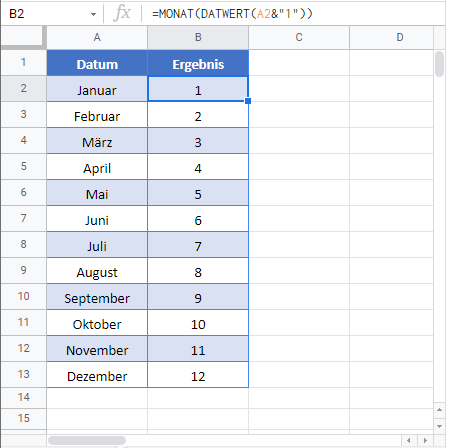 monatsnamen in zahl umwandeln google sheets