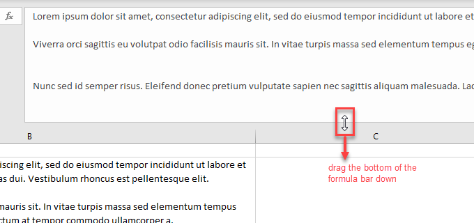 paragraphs formula bar