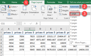 page setup scaling excel