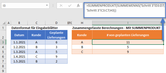 summewenns ueber mehrere blaetter summenprodukt