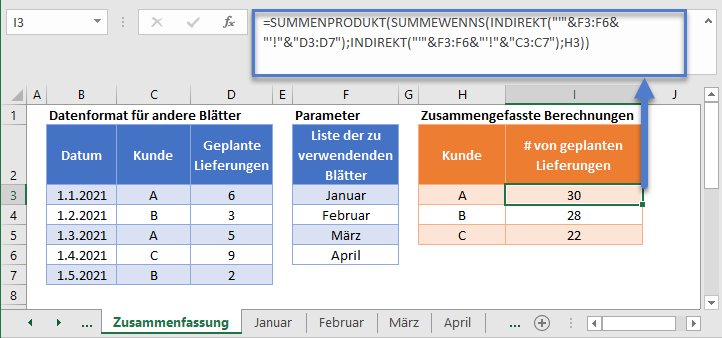 summewenns ueber mehrere blaetter