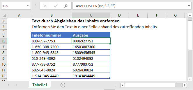 text durch abgleichen entfernen excel