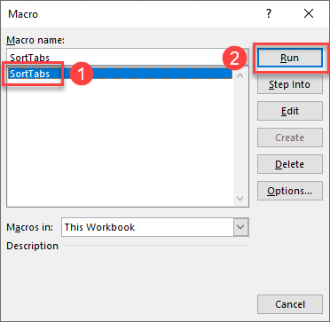 vbasorttabs run macro