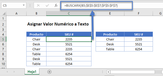 Asignar valor númerico a texto