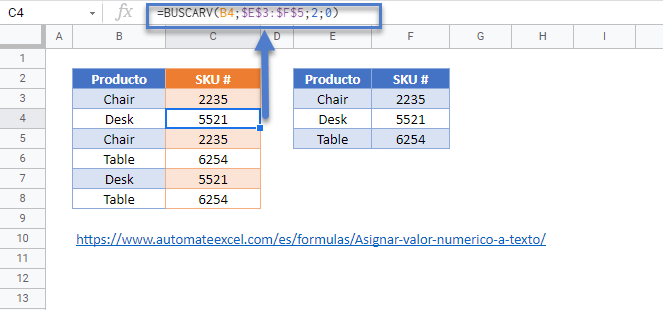 Buscarv-asignar número a texto gsheets