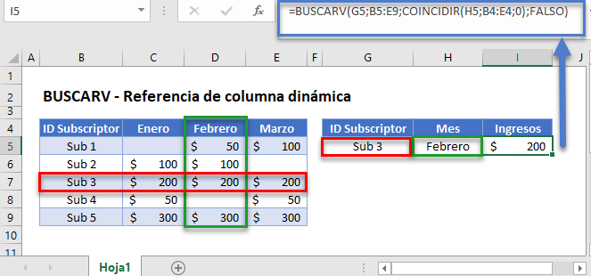 Buscarv referencia columna dinámica