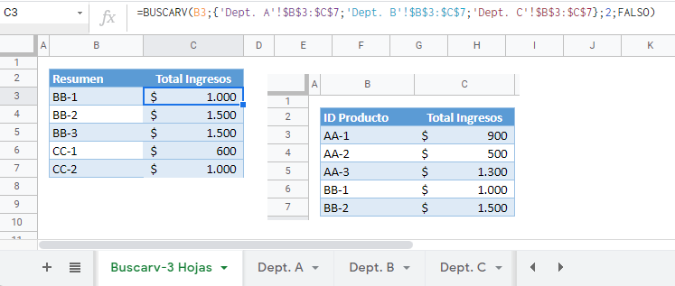 Buscarv tres hojas gsheets