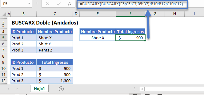 Buscarx doble anidado columnas dinámicas