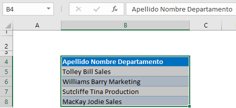 Columna de datos antes