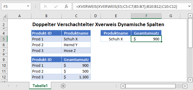 doppelter xverweis dynamische spalten hauptfunktion