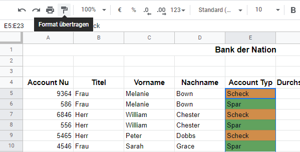 Excel Kopie bedingteFormatierung googlesheets Formateinfügen 1