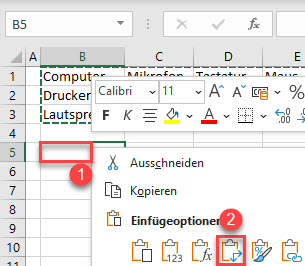 Excel mehrere Reihen Transport Daten 2