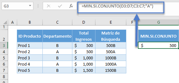 Función buscarx minsiconjunto desglose