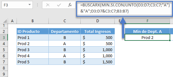 Función buscarx minsiconjunto