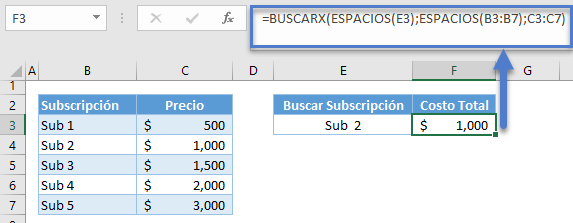 Funciones buscarx espacios