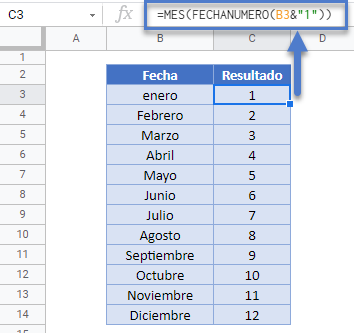 Nombre-de mes a número gsheets