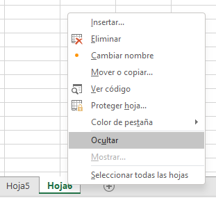 Ocultar Hoja