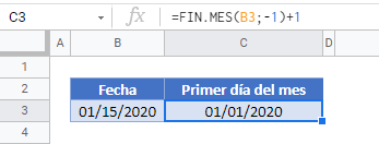 Primer día del mes gsheets