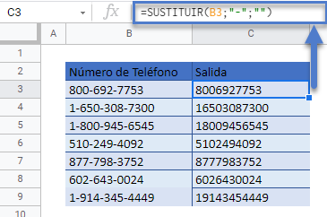 Sustituir guión gsheets