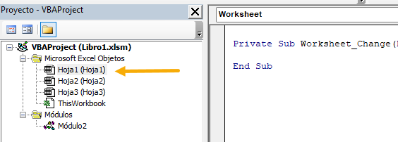 VBA editor Hoja1
